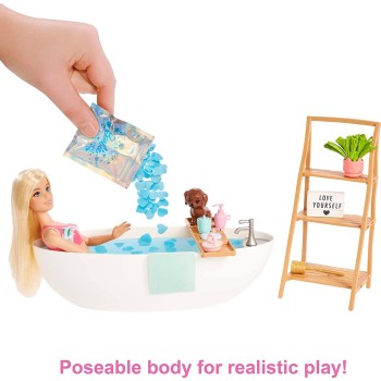 Mattel Barbie Doll And Bathtub Playset With Puppy, Kids Toys, Blonde, Colorful HKT92 194735108220