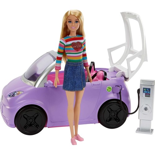 Mattel Barbie Car, Kids Toys, Electric Vehicle With Charging Station And Plug HJV36 194735095087
