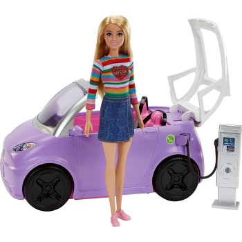 Mattel Barbie Car, Kids Toys, Electric Vehicle With Charging Station And Plug HJV36 194735095087