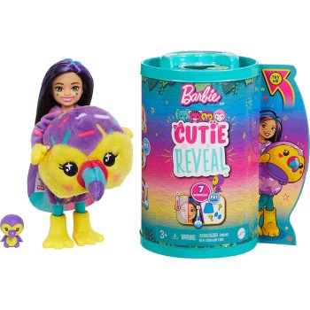 Mattel Barbie Small Dolls and Accessories, Cutie Reveal Chelsea Doll With Toucan Plush Costume and 7 Surprises Including Color C