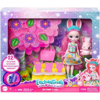 Mattel Enchantimals Baby Best Friends game sets, small doll, girlfriend figure, 3 animal babies and accessori HLK83 / HLK85 1947