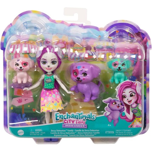 Mattel Enchantimals City Tails Main Street Dessa Dalmation Family Dolls HKN14 194735104666