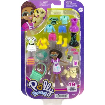 Mattel Polly Pocket Doll and 18 Accessories, Shani Art Studio Tinted-transparent Pack HKV88 / HKV91 194735109159