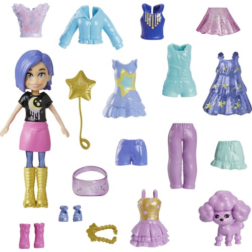 Mattel Polly Pocket Doll and 18 Accessories, Poodle Glitter Pack HKV88 / HKV93 194735109203