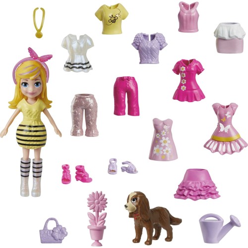 Mattel Polly Pocket Doll and 18 Accessories, Puppy Flower Pack HKV88 / HKV89 194735109357
