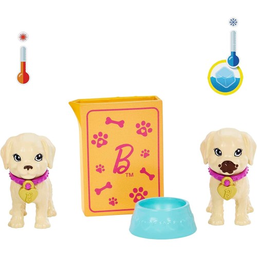 Mattel Barbie Doll and Accessories Pup Adoption Playset With Brunette in Purple, 2 Puppies, Color-change Animal Pee Pad HKD86 19
