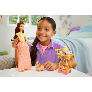Mattel Disney Princess Toys, Belle Doll With Shiny Clothing, Tea Cart, Friends HLW20 194735120475