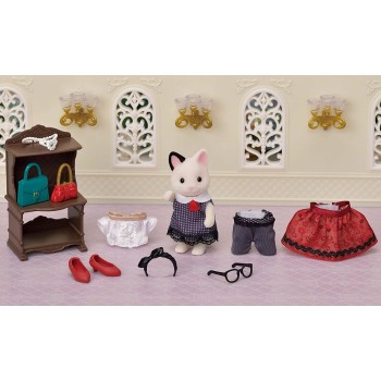 Epoch Sylvanian Families Fashion Playset Tuxedo Cat - Town Girl Series 5462 5054131054628