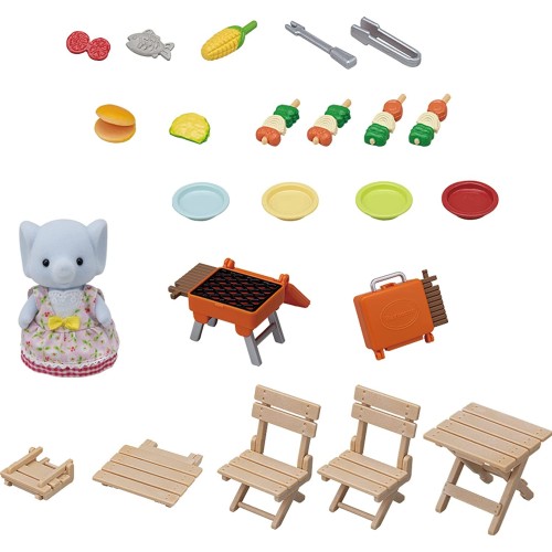 Epoch Sylvanian Families  Bbq Picnic Set Elephant Girl Dollhouse Playsets, Mu 5640 5054131056400