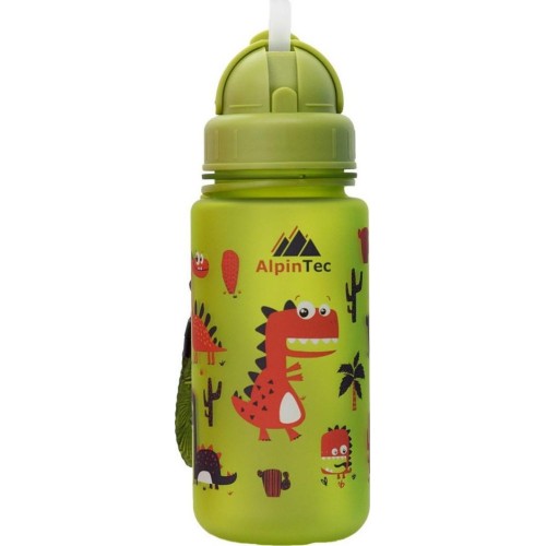 AlpinTec Water Canteen Kids 400Ml Dino With Straw Green C-400GN-DIN 4891327724238