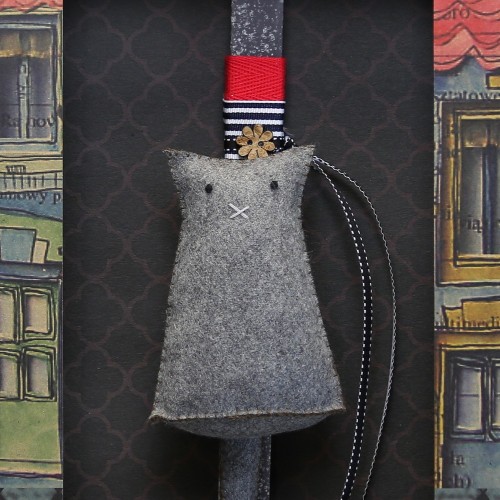 Χειροποίητα Είδη Easter Candle Felt standing grey cat-Gordon LA23036B 5212023247552