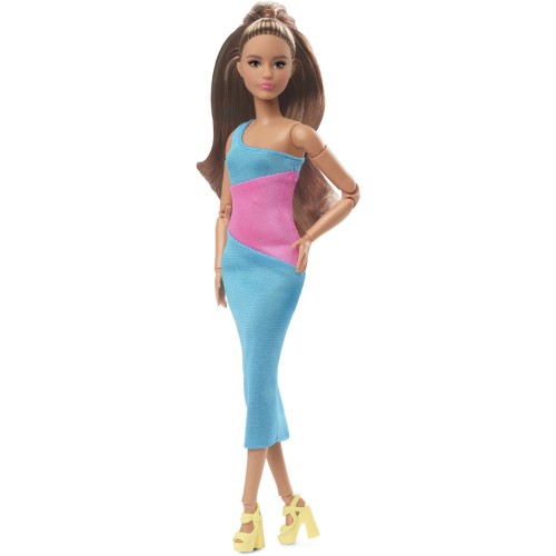 Mattel Barbie Looks- Pink and Blue Dress Κούκλα, Μελαχρινή HJW82 194735097128
