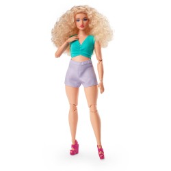 Mattel Barbie Looks Doll, Blond Curly Hair, Color Block Outfit With Belly Neckline HJW83 194735097364