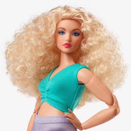 Mattel Barbie Looks Doll, Blond Curly Hair, Color Block Outfit With Belly Neckline HJW83 194735097364