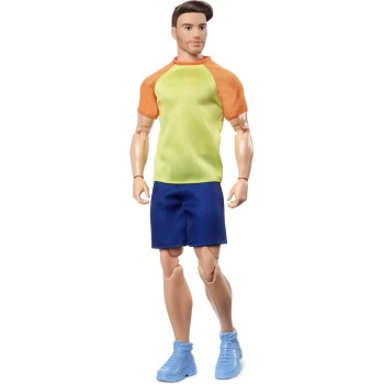 Mattel Barbie-Ken Doll, Barbie Looks, Brown Hair With A Beard, Color Block-T-Shirt And Blue Shorts, Light Blue Sneakers HJW85 19