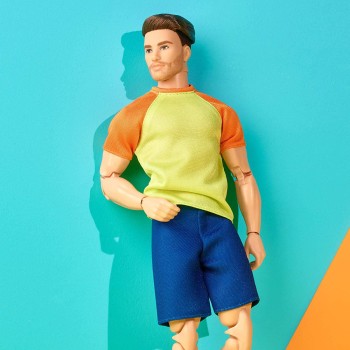 Mattel Barbie-Ken Doll, Barbie Looks, Brown Hair With A Beard, Color Block-T-Shirt And Blue Shorts, Light Blue Sneakers HJW85 19