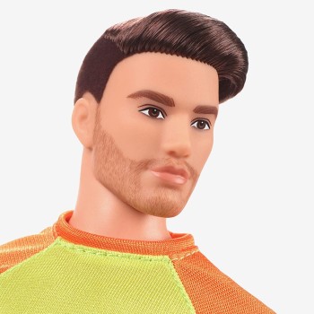 Mattel Barbie-Ken Doll, Barbie Looks, Brown Hair With A Beard, Color Block-T-Shirt And Blue Shorts, Light Blue Sneakers HJW85 19