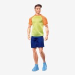 Mattel Barbie-Ken Doll, Barbie Looks, Brown Hair With A Beard, Color Block-T-Shirt And Blue Shorts, Light Blue Sneakers HJW85 19