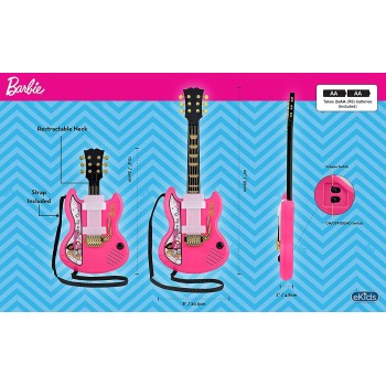 eKids Barbie Kids Guitar With Built-In Music And Whammy Bar, Musical Toy Guitar BE-632 092298956251