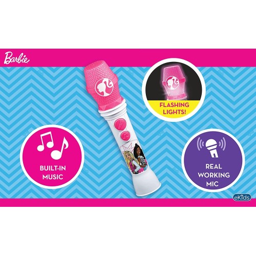 eKids Barbie Ασύρματο Μικρόφωνο Karaoke για παιδιά με ενσωματωμένη μουσική, φωτισμό, Sound Effects BE-070 092298955841