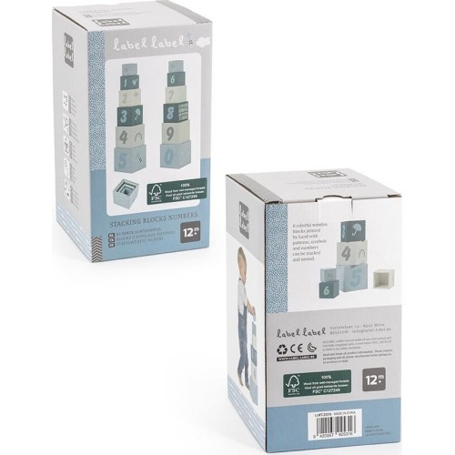 Label Label Wooden Cubes Stacking Blocks Numbers Blue 09-9301015-02 5420067925316