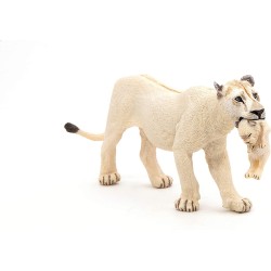 papo Wild Animal Kingdom Figurine White Lioness With Cub, Multicolour 50203 3465000502034