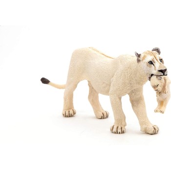 papo Wild Animal Kingdom Figurine White Lioness With Cub, Multicolour 50203 3465000502034