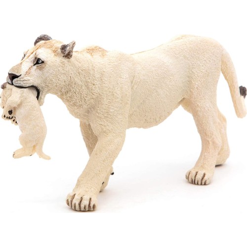 papo Wild Animal Kingdom Figurine White Lioness With Cub, Multicolour 50203 3465000502034