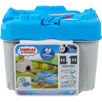 Mattel Thomas And Friends Toy Train Tracks Set, Connect Build Bucket, 34-Piece HNP81 194735147380