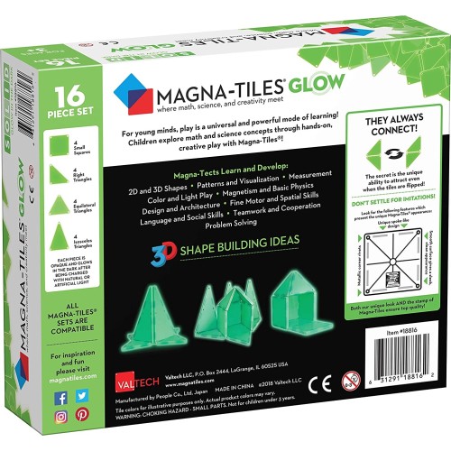 magna tiles Μαγνητικό Παιχνίδι 16 Κομματιών Glow 18816 631291188162
