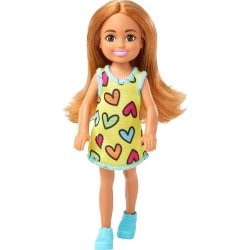 Mattel Barbie Chelsea Doll, Small Doll Wearing Removable Heart-print Dress and Shoes With Blond Ponytail Blue Eyes DWJ33 / HNY57