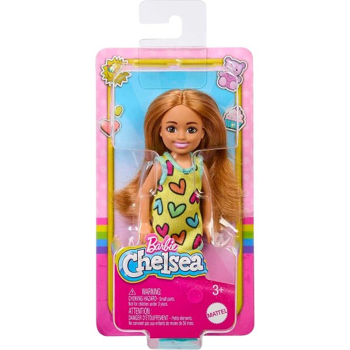 Mattel Κούκλα Barbie Chelsea, Που Φοράει Αφαιρούμενο Φόρεμα Με Στάμπα Καρδιάς Και Παπούτσια Ξανθιά Αλογοουρά Μπλε Μάτια DWJ33 / 