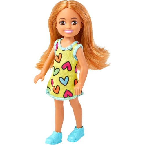 Mattel Barbie Chelsea Doll, Small Doll Wearing Removable Heart-print Dress and Shoes With Blond Ponytail Blue Eyes DWJ33 / HNY57