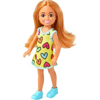 Mattel Κούκλα Barbie Chelsea, Που Φοράει Αφαιρούμενο Φόρεμα Με Στάμπα Καρδιάς Και Παπούτσια Ξανθιά Αλογοουρά Μπλε Μάτια DWJ33 / 