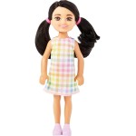 Mattel Barbie Chelsea Doll, Small Doll With Black Hair in Pigtails and Brown Eyes Wearing Removable Plaid Dress Pink Shoes DWJ33