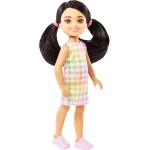 Mattel Barbie Chelsea Doll, Small Doll With Black Hair in Pigtails and Brown Eyes Wearing Removable Plaid Dress Pink Shoes DWJ33
