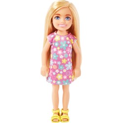 Mattel Barbie Chelsea Doll, Small Doll With Long Blonde Hair and Blue Eyes Wearing Removable Purple Flowered Dress Yellow Shoes 