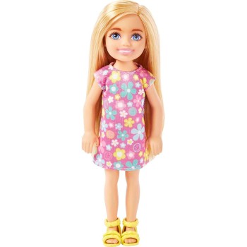 Mattel Barbie Chelsea Doll, Small Doll With Long Blonde Hair and Blue Eyes Wearing Removable Purple Flowered Dress Yellow Shoes 
