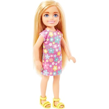 Mattel Κούκλα Barbie Chelsea, Μικρή Με Μακριά Ξανθά Μαλλιά Και Μπλε Μάτια Που Φοράει Αφαιρούμενο Φόρεμα Μωβ Λουλούδια DWJ33 / HK