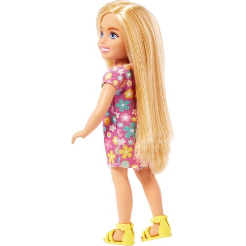 Mattel Κούκλα Barbie Chelsea, Μικρή Με Μακριά Ξανθά Μαλλιά Και Μπλε Μάτια Που Φοράει Αφαιρούμενο Φόρεμα Μωβ Λουλούδια DWJ33 / HK