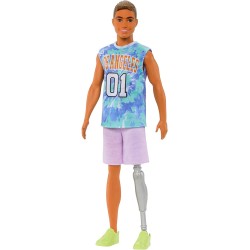 Mattel Barbie Fashionistas Ken Fashion Doll 212 With Prosthetic Leg, Los Angeles Jersey, Purple Shorts And Sneakers DWK44 / HJT1