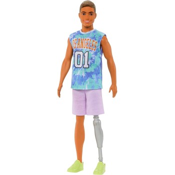 Mattel Barbie Fashionistas Ken Fashion Doll 212 With Prosthetic Leg, Los Angeles Jersey, Purple Shorts And Sneakers DWK44 / HJT1
