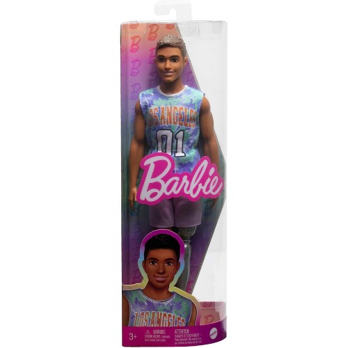 Mattel Barbie Fashionistas Ken Fashion Doll 212 With Prosthetic Leg, Los Angeles Jersey, Purple Shorts And Sneakers DWK44 / HJT1