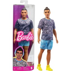 Mattel Barbie Ken Doll Fashionistas Κούκλα, Κοτσίδα Καφέ Μαλλιά, Paisley Tee And Shorts DWK44 / HPF80 194735157464