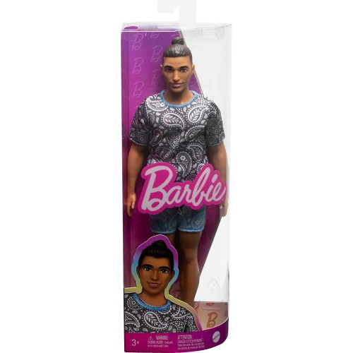 Mattel Barbie Ken Doll, Kids Toys, Fashionistas, Brown Hair In Bun, Paisley Tee And Shorts, Clothes Accessories DWK44 / HPF80 19