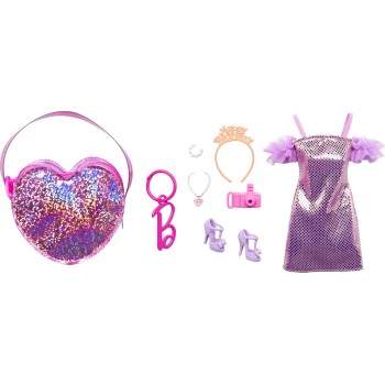 Mattel Deluxe Clip-On Μωβ Τσάντα Με Μωβ Φόρεμα Και Πέντε Θεματικά Αξεσουάρ Για Κούκλες Barbie HJT42 / HJT45 194735093915