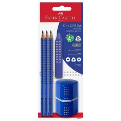 Faber-Castell Σετ 3 Μολύβια Grip Με Γόμα Και Ξύστρα Μπλε 580023 4005405800237