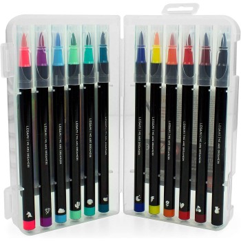 Legami Set Of 12 Marker Pens With Brush Tip, Flexible Tip In Nylon Fiber, For Fluid Lines And Variable Widths, Marker Diameter B