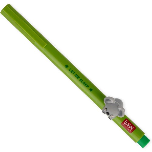 Legami Gel Pen With Decorative Animal, Avoid Rolling, Green Ink, Removable And Recombinable Animal, 0.5 Mm Tip, Koala Theme CPP0