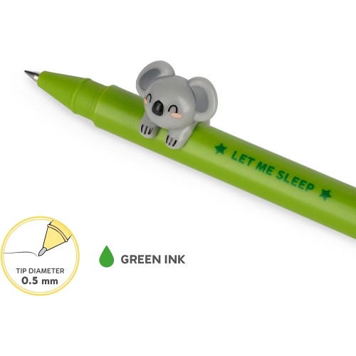 Legami Gel Pen With Decorative Animal, Avoid Rolling, Green Ink, Removable And Recombinable Animal, 0.5 Mm Tip, Koala Theme CPP0